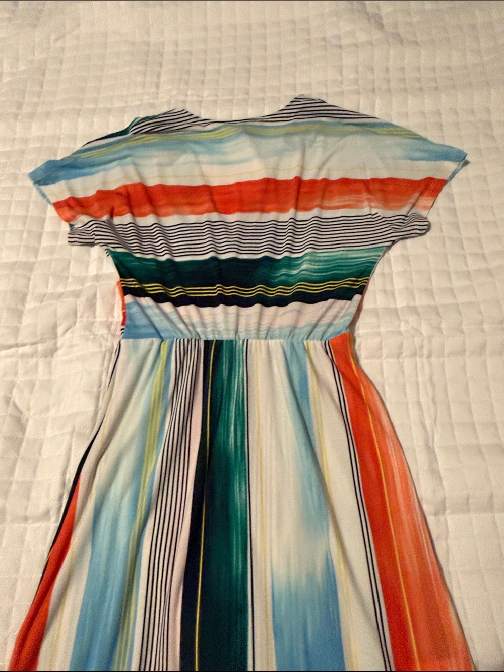 BCBGMaxAzria Teal, Orange, Blue & Black Striped V-Neck Maxi Dress - Picture 5 of 5